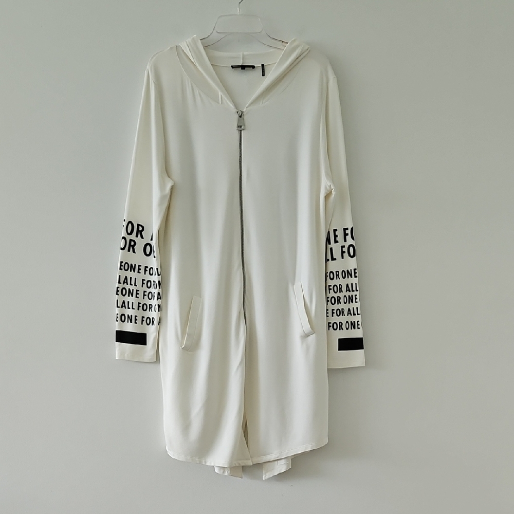 Jane & John Longline Zippered Hoodie Tunic‎ Spellout "ALL FOR ONE, ONE FOR ALL" - Picture 2 of 16